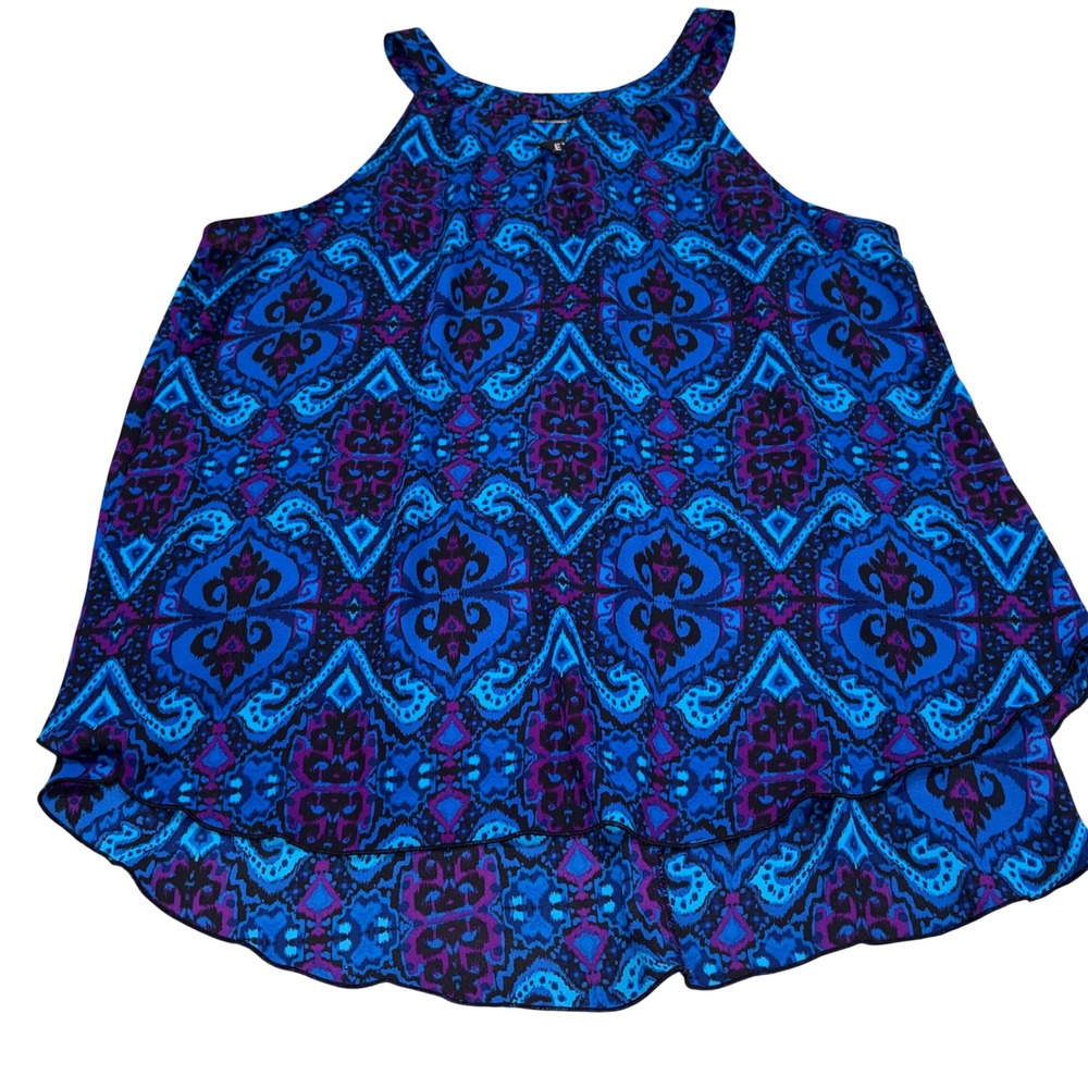 Halter Tank Top Womens Medium Blue Purple Damask Tiered Layered Express
